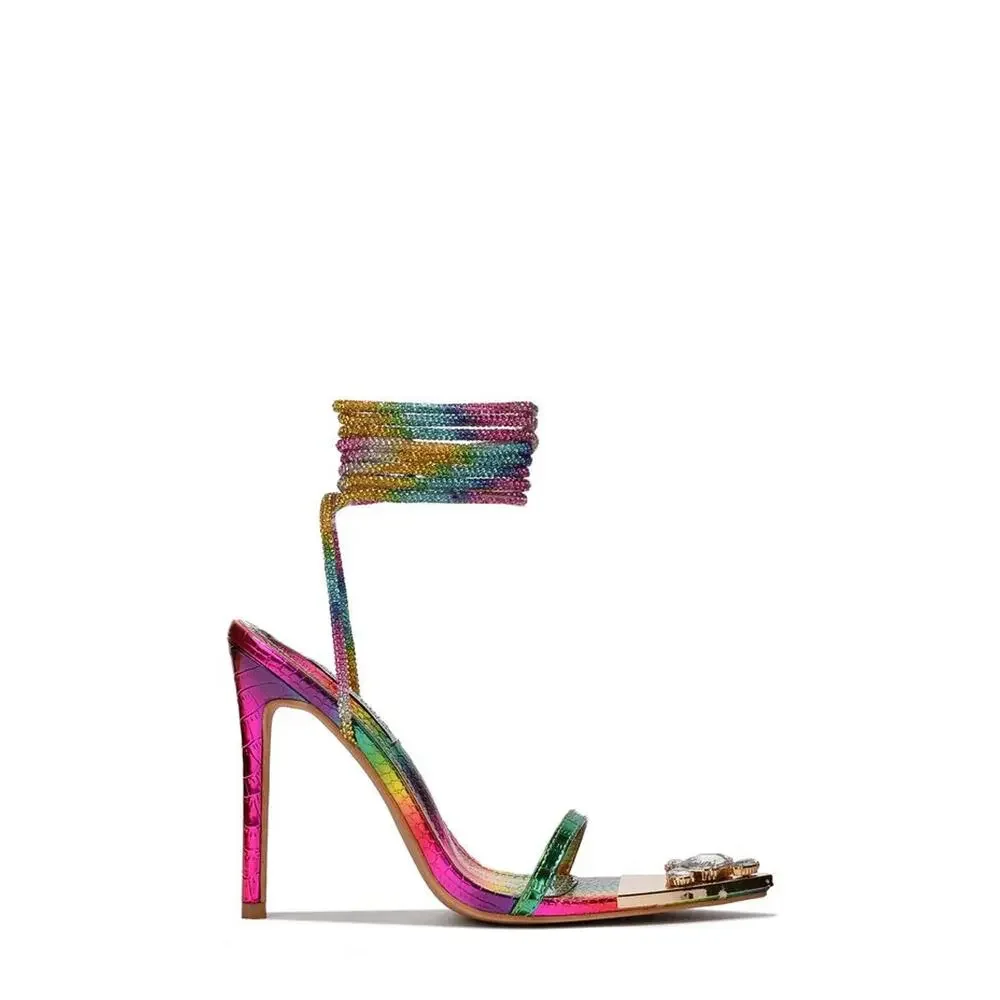Phora Diamond Tip Rhinestone Rope High Heels - Multi - Picture 2 of 4